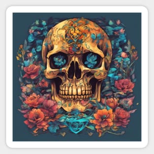 Top Flowers Skull Samurai Sticker